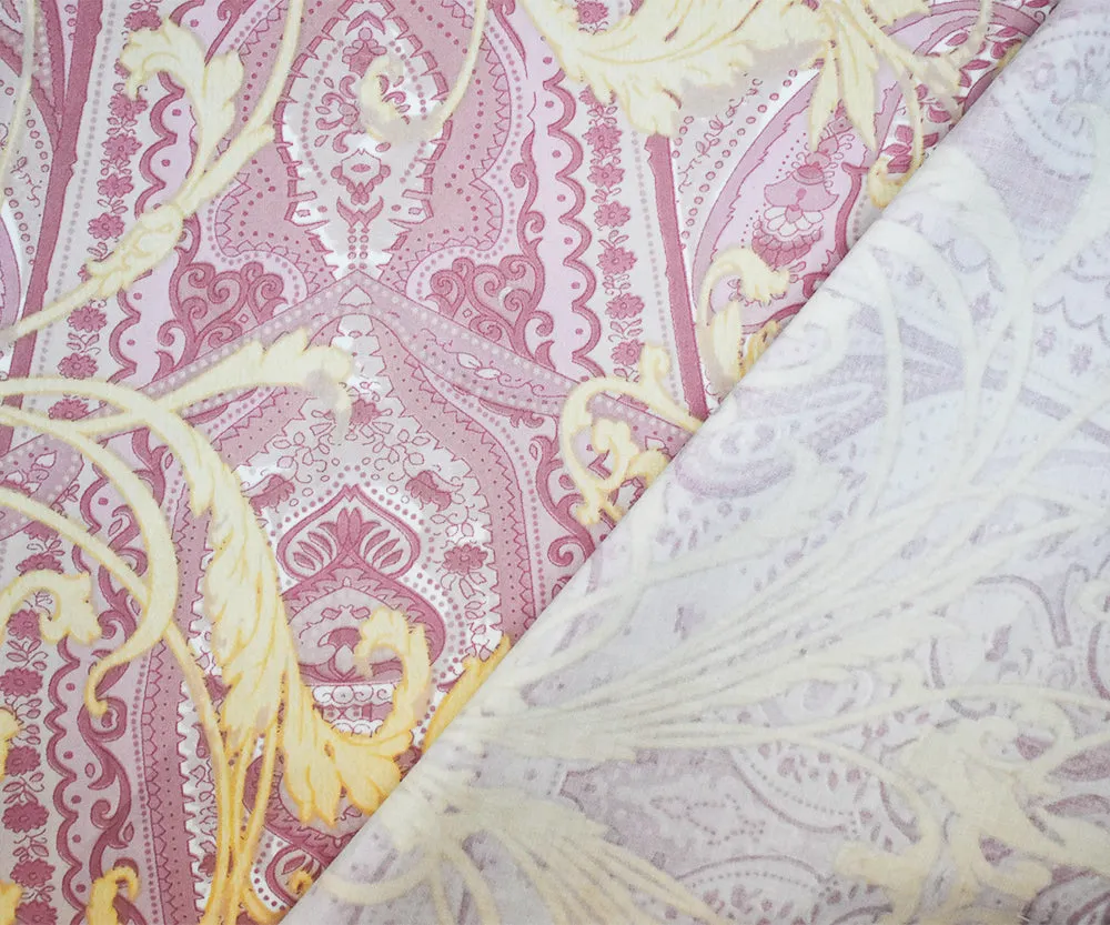 Pink-Beige Paisley Baroque Printed Cotton Sateen Woven Fabric