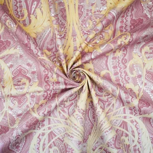 Pink-Beige Paisley Baroque Printed Cotton Sateen Woven Fabric