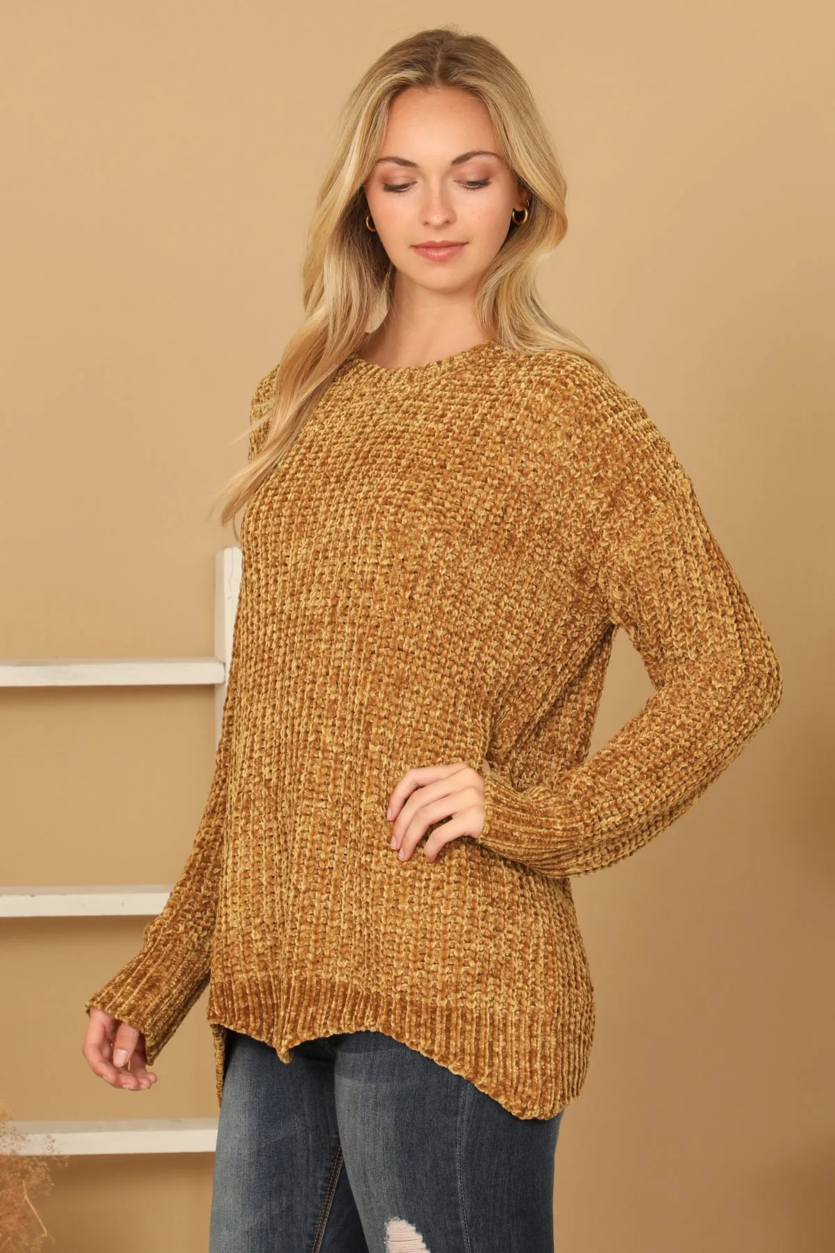 PLUS SIZE CHUNKY CHENILLE KNIT SCALLOPED HEM SWEATER 3-3