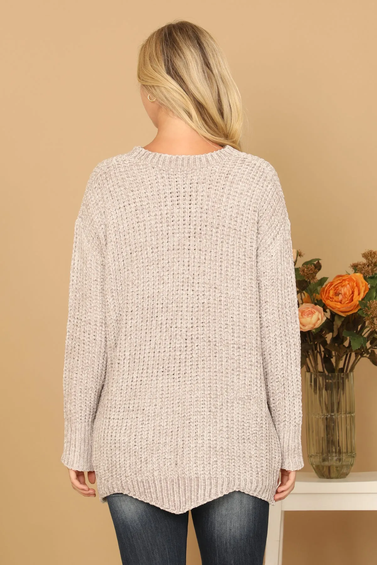 PLUS SIZE CHUNKY CHENILLE KNIT SCALLOPED HEM SWEATER 3-3