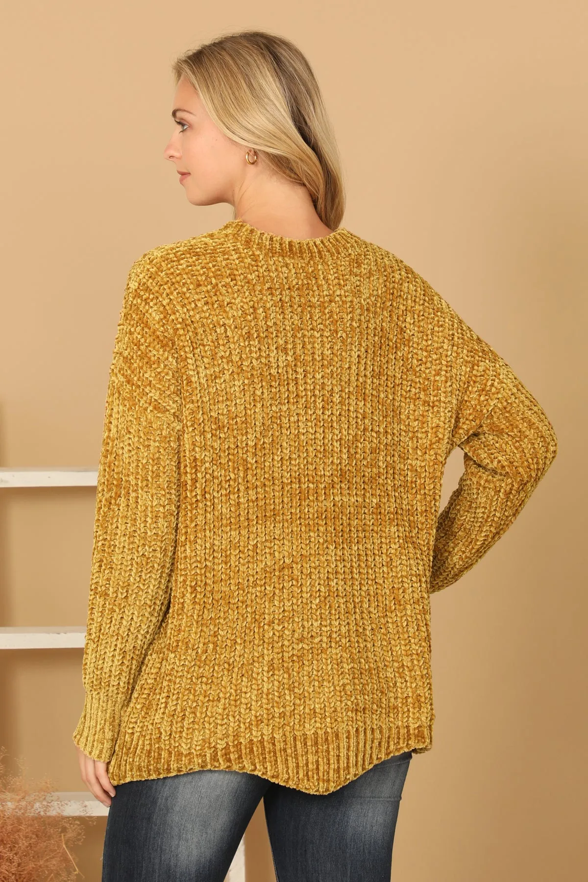 PLUS SIZE CHUNKY CHENILLE KNIT SCALLOPED HEM SWEATER 3-3