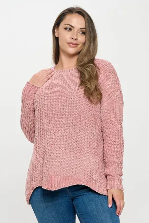 PLUS SIZE CHUNKY CHENILLE KNIT SCALLOPED HEM SWEATER 3-3