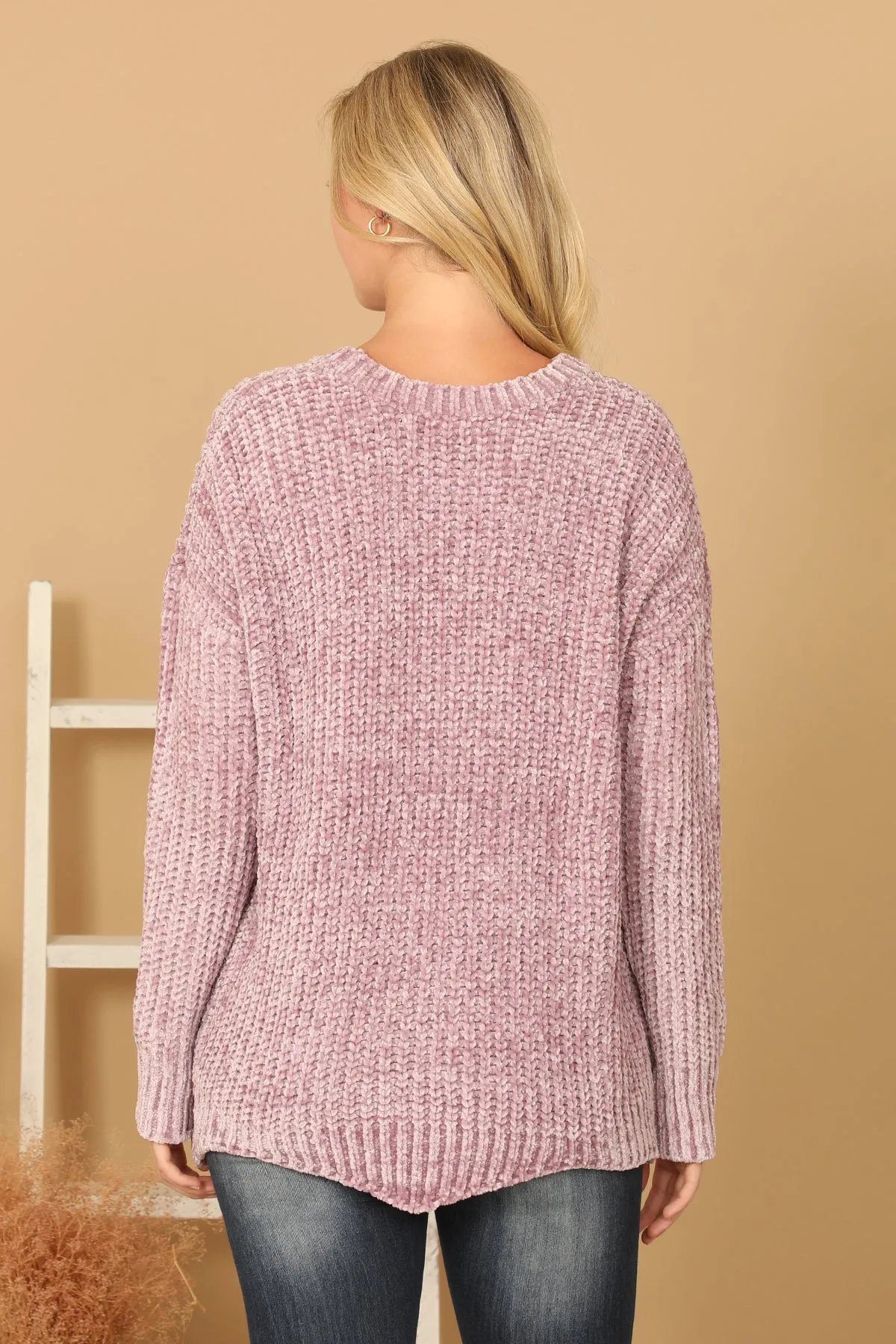 PLUS SIZE CHUNKY CHENILLE KNIT SCALLOPED HEM SWEATER 3-3