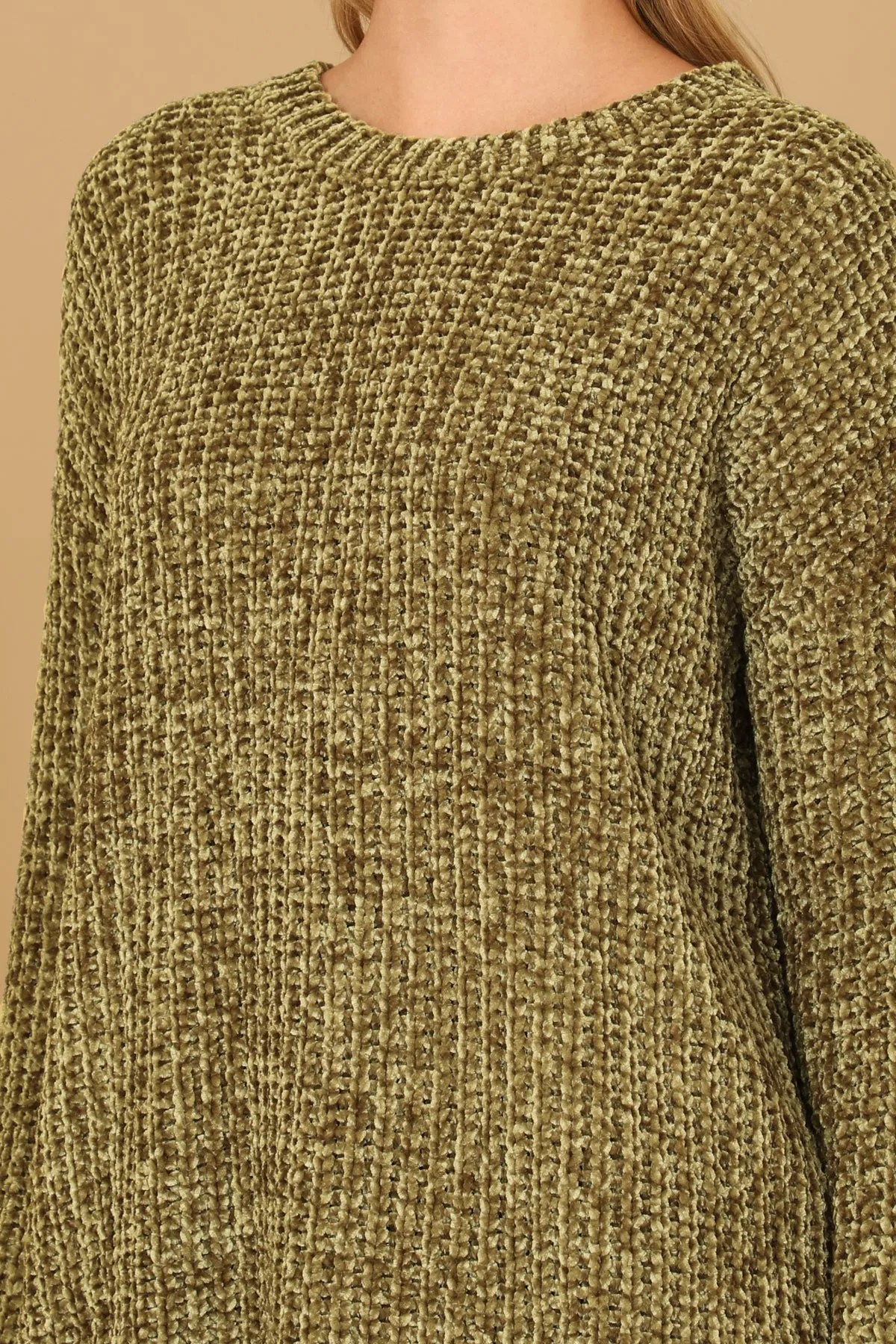 PLUS SIZE CHUNKY CHENILLE KNIT SCALLOPED HEM SWEATER 3-3