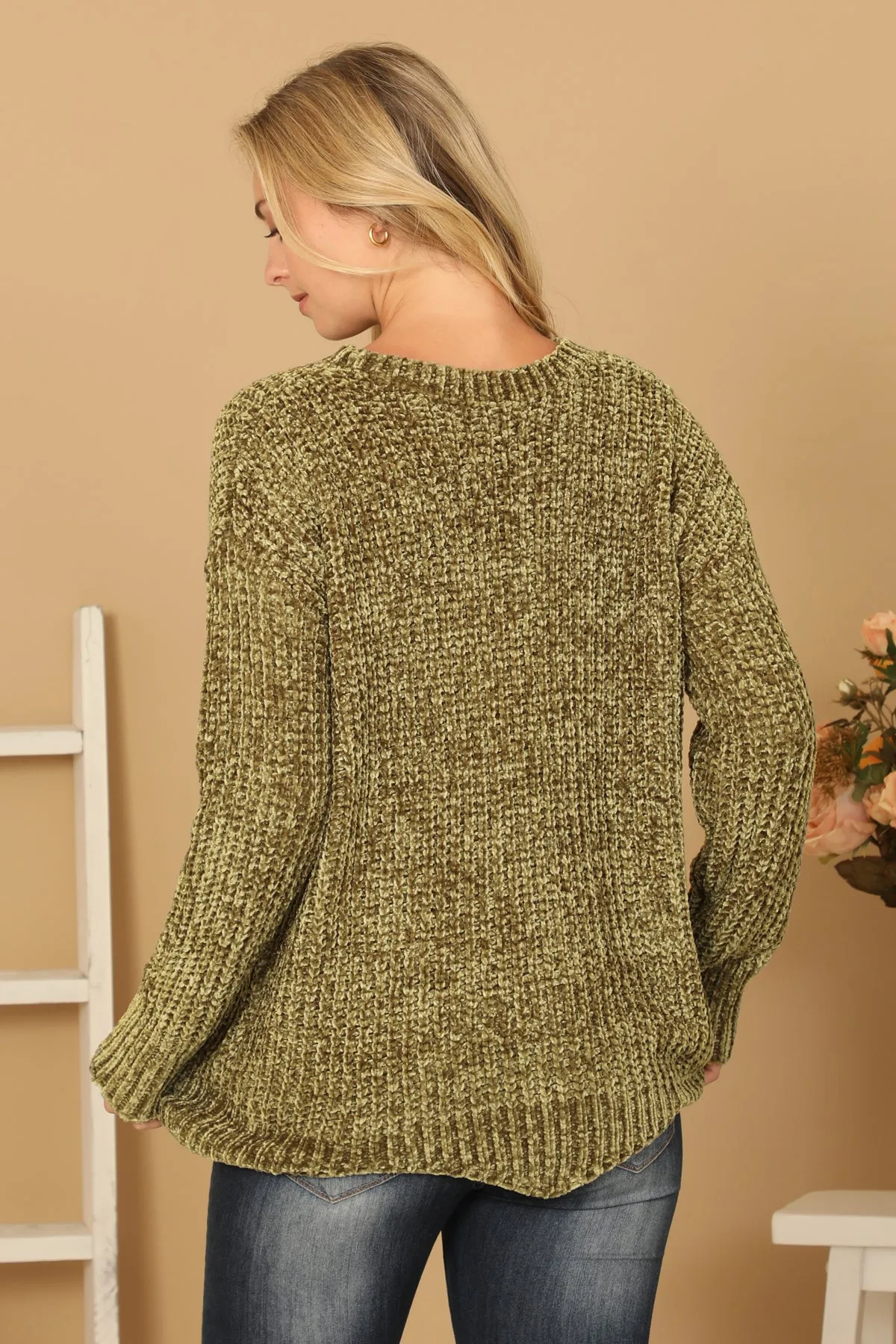 PLUS SIZE CHUNKY CHENILLE KNIT SCALLOPED HEM SWEATER 3-3