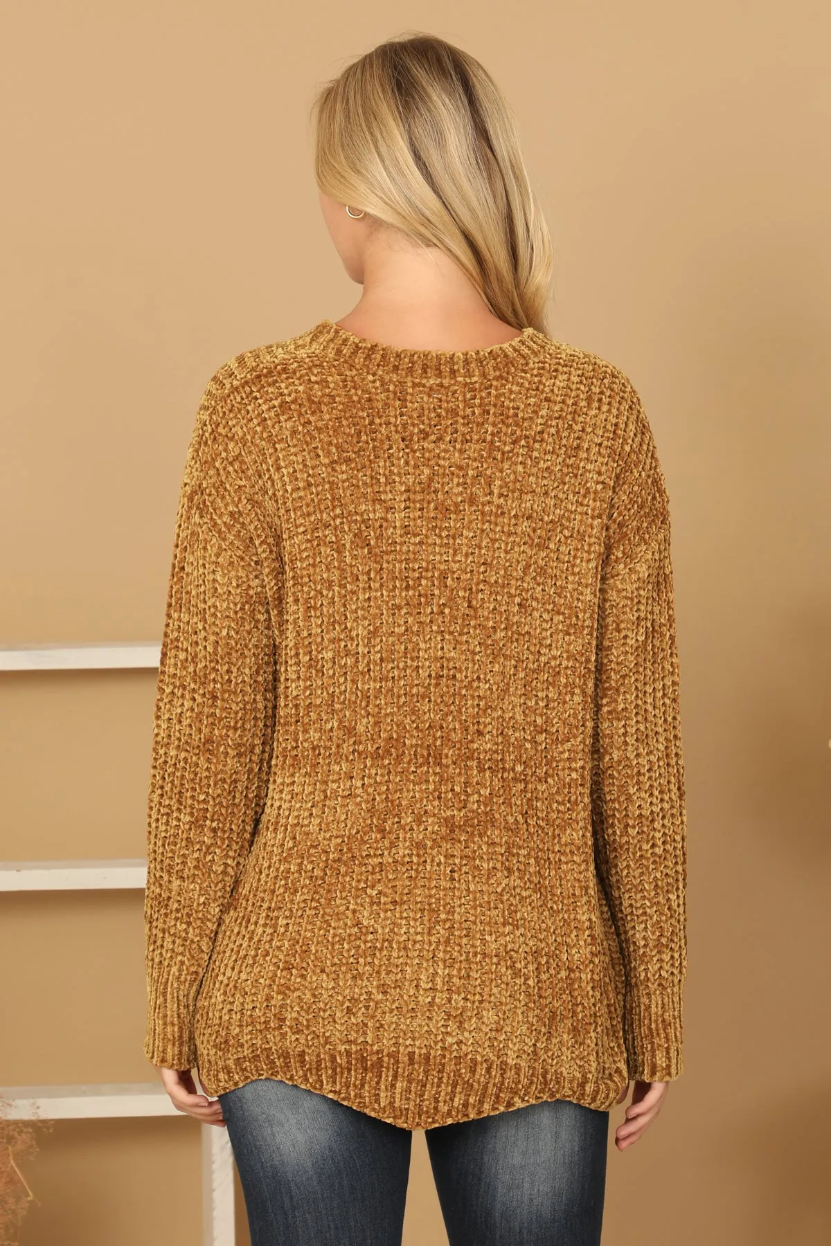 PLUS SIZE CHUNKY CHENILLE KNIT SCALLOPED HEM SWEATER 3-3