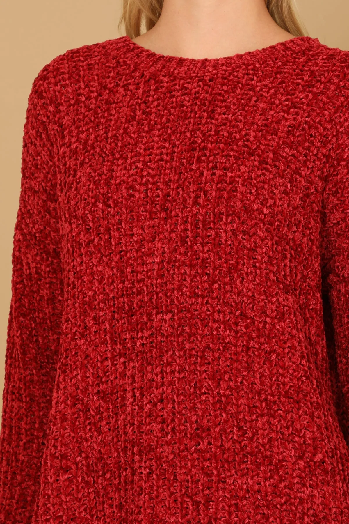 PLUS SIZE CHUNKY CHENILLE KNIT SCALLOPED HEM SWEATER 3-3