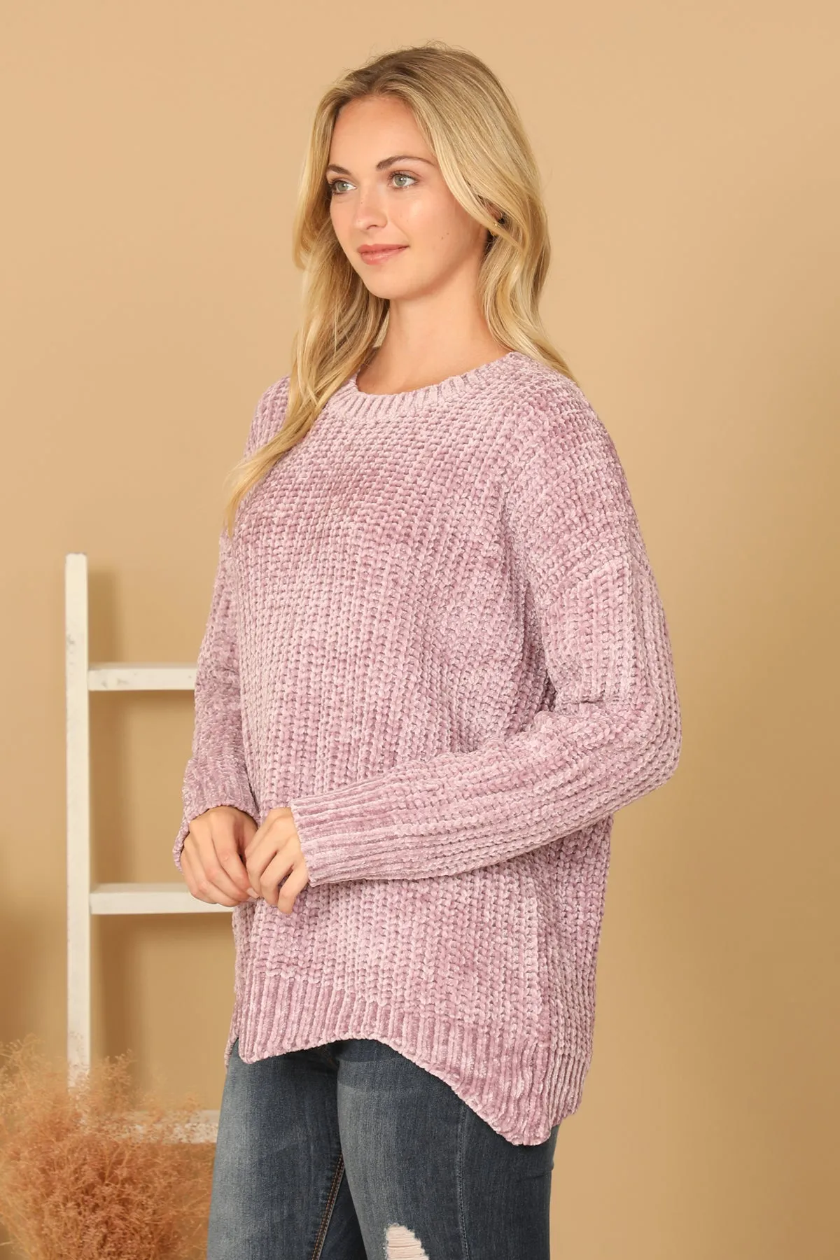 PLUS SIZE CHUNKY CHENILLE KNIT SCALLOPED HEM SWEATER 3-3