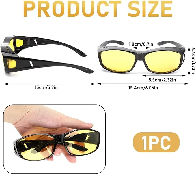 Polarised Night Driving Glasses for Men Women, Anti Glare HD Vision Nighttime Glasses Fit Over Prescription Eyewear,Yellow Tinted Lens Sunglasses For Driving Fishing Running