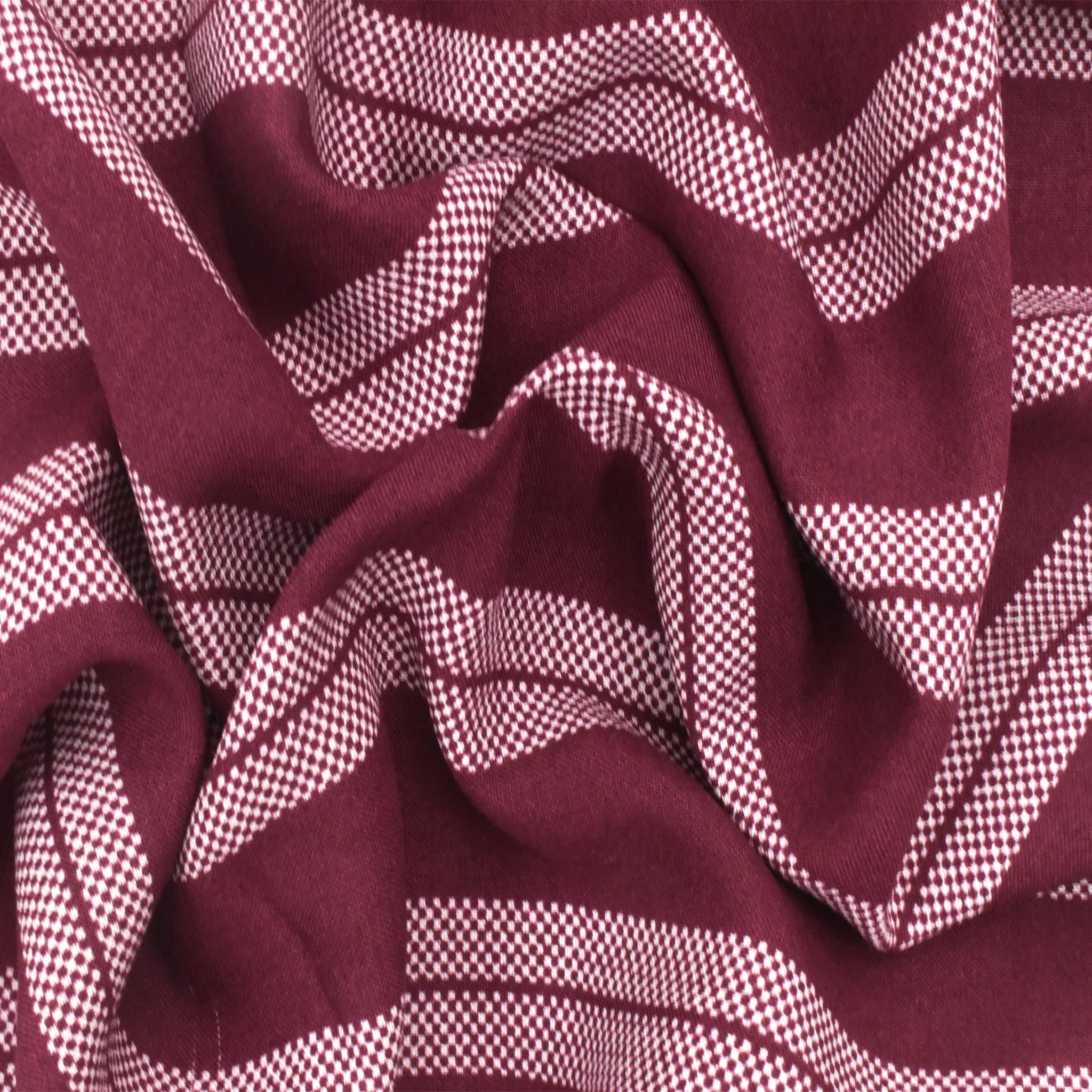 Raspberry Red-White Stripe Printed Challis Woven Fabric