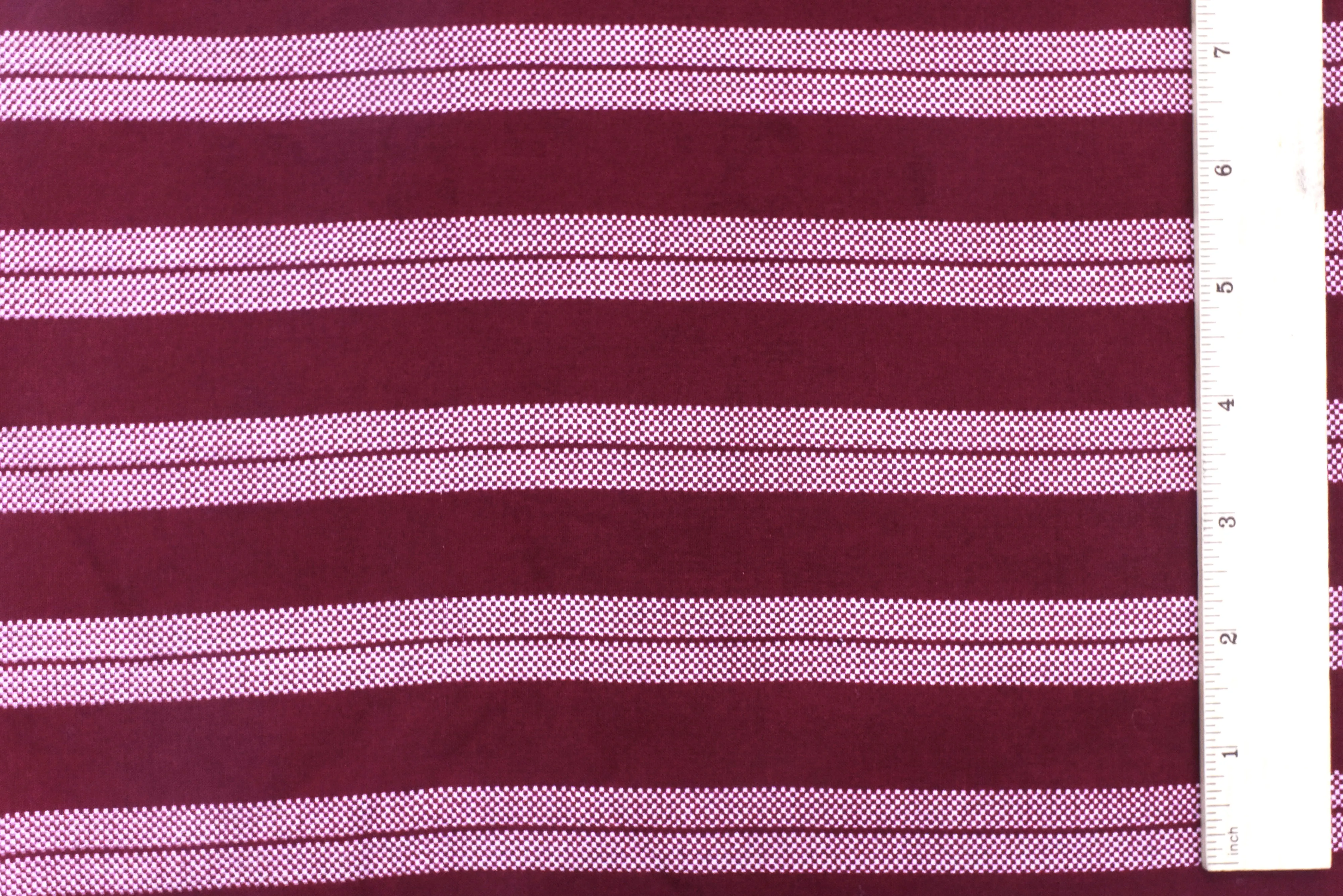 Raspberry Red-White Stripe Printed Challis Woven Fabric