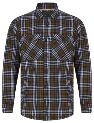 Sawatch Borg Lined Cotton Flannel Checked Overshirt Jacket in Navy / Khaki  - Tokyo Laundry