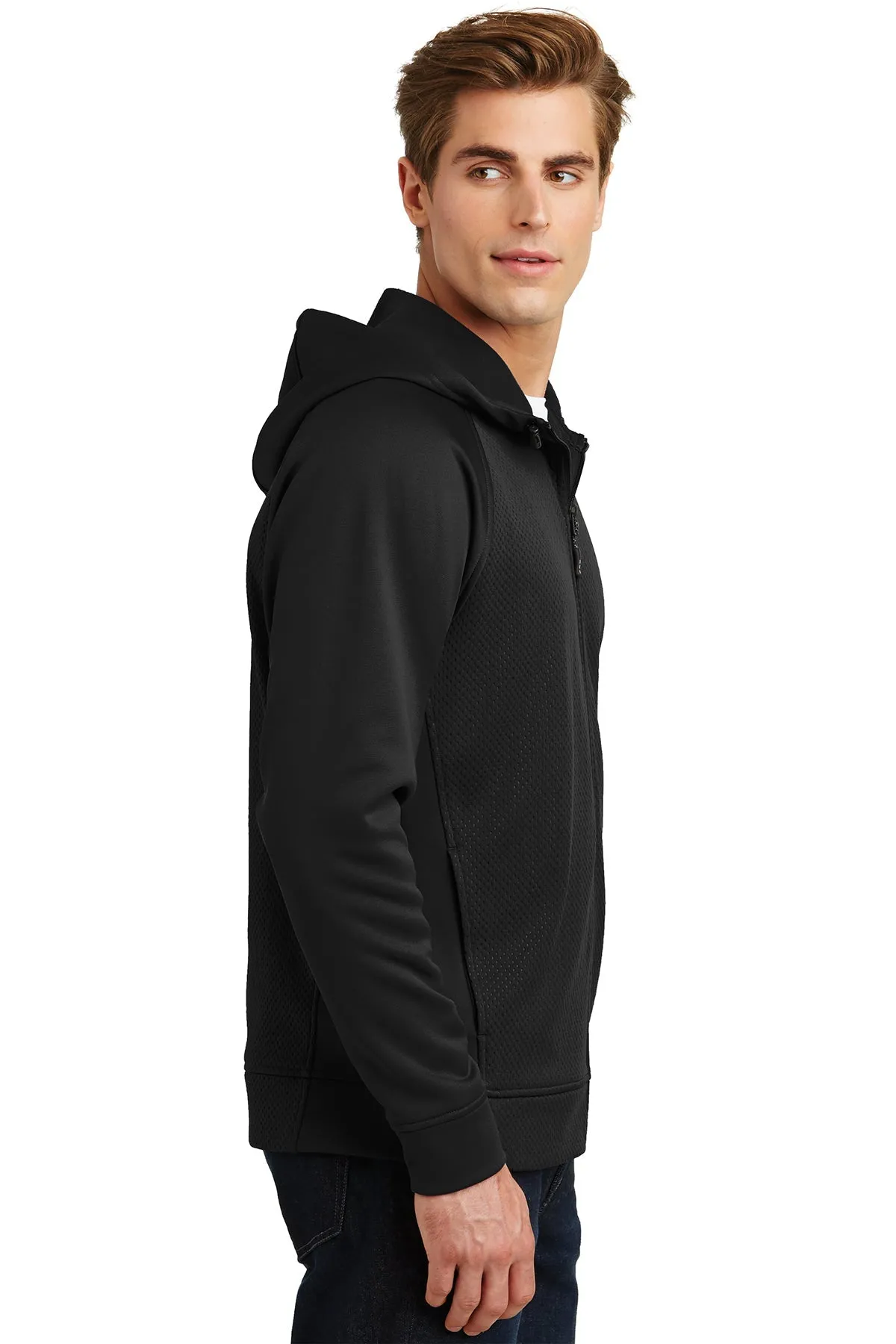 Sport-Tek Rival Tech Fleece Branded Full-Zip Hooded Jackets, Black