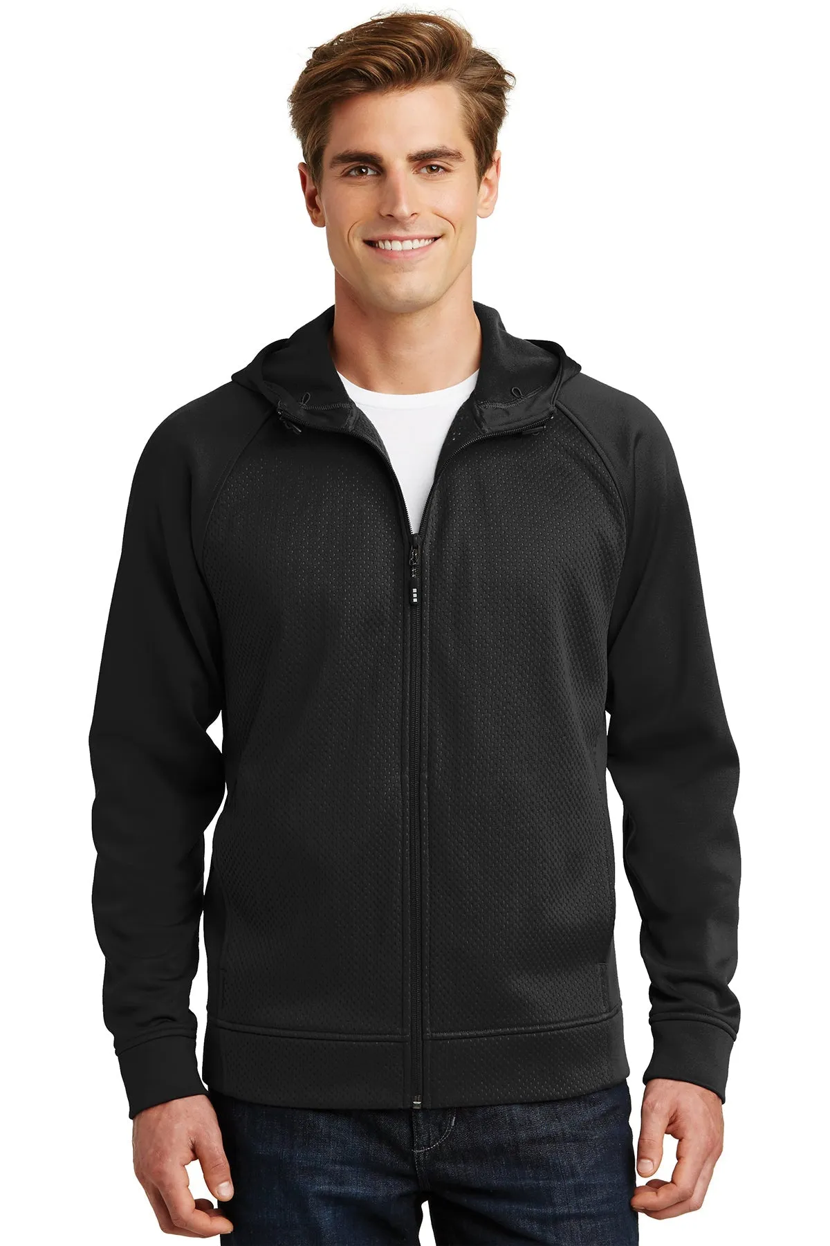 Sport-Tek Rival Tech Fleece Branded Full-Zip Hooded Jackets, Black