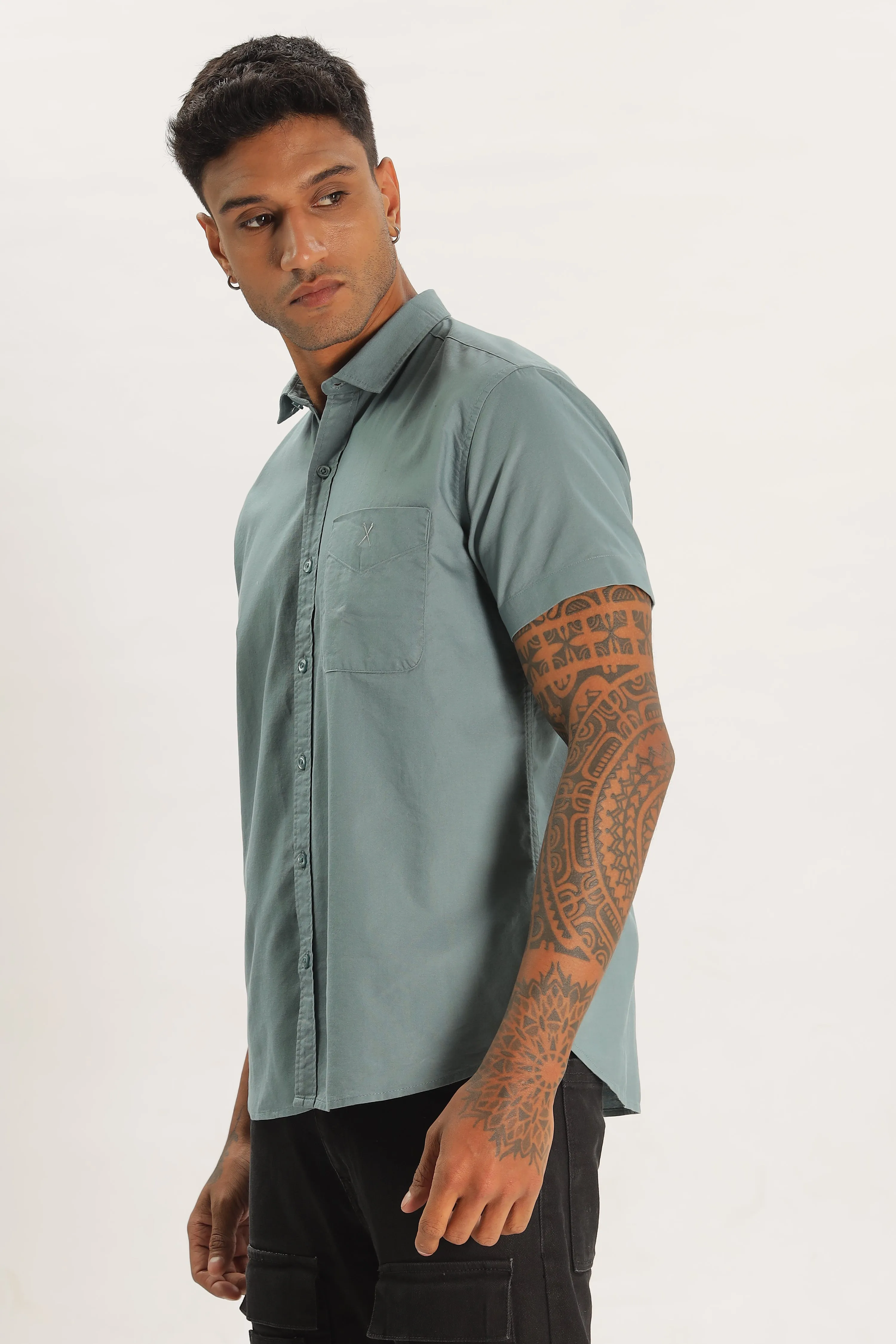 Teal Half Sleeve Regular Fit Shirt