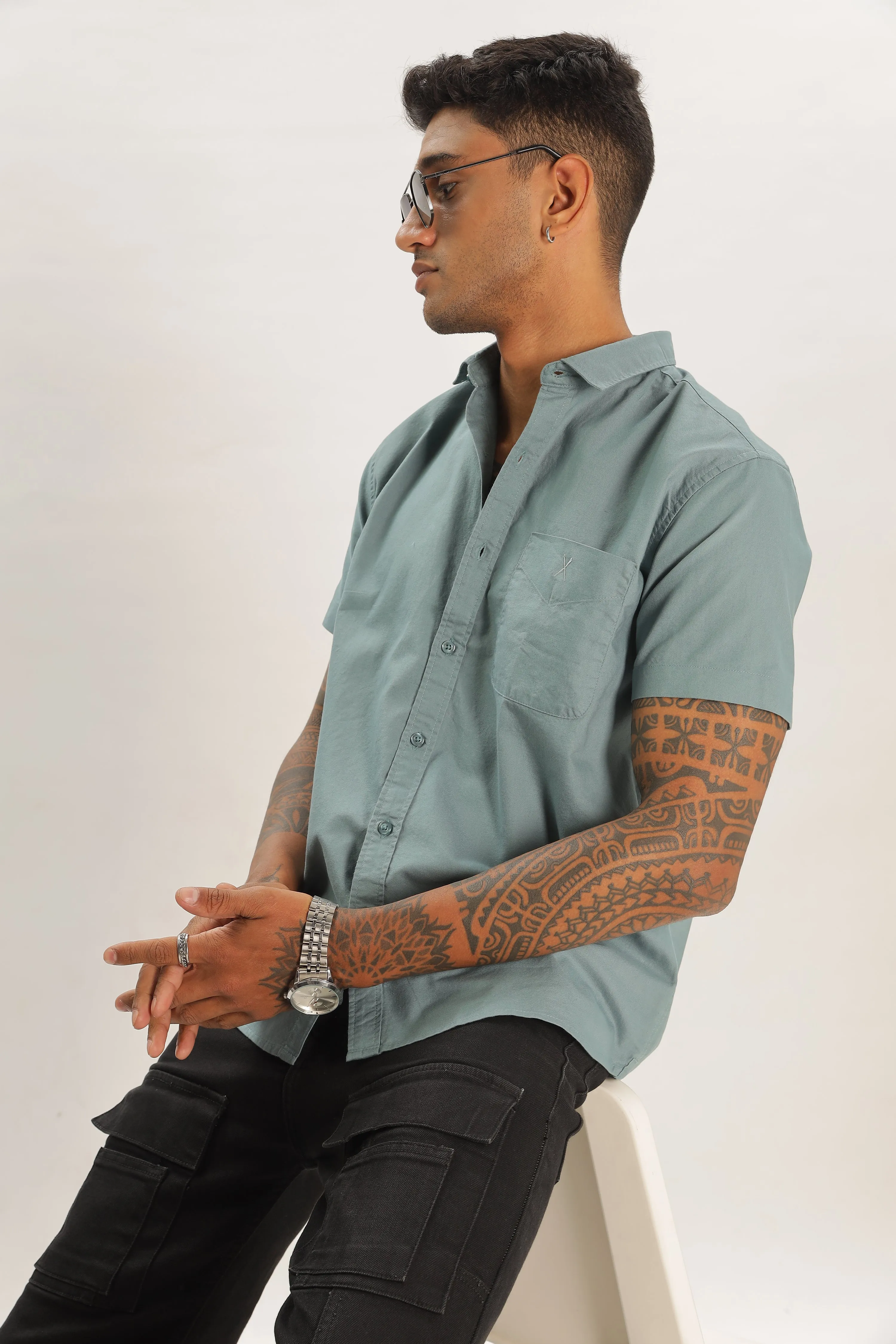 Teal Half Sleeve Regular Fit Shirt