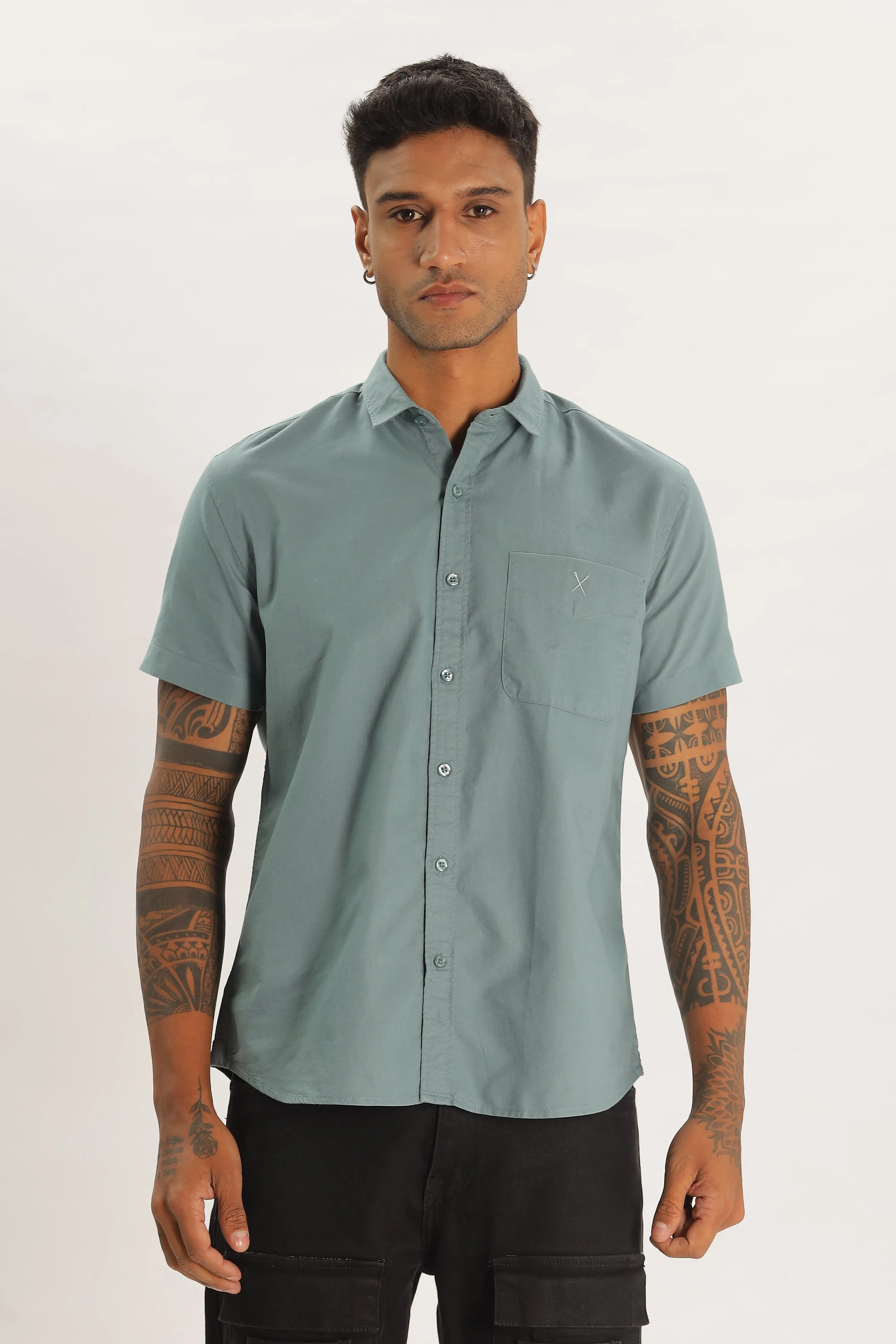 Teal Half Sleeve Regular Fit Shirt