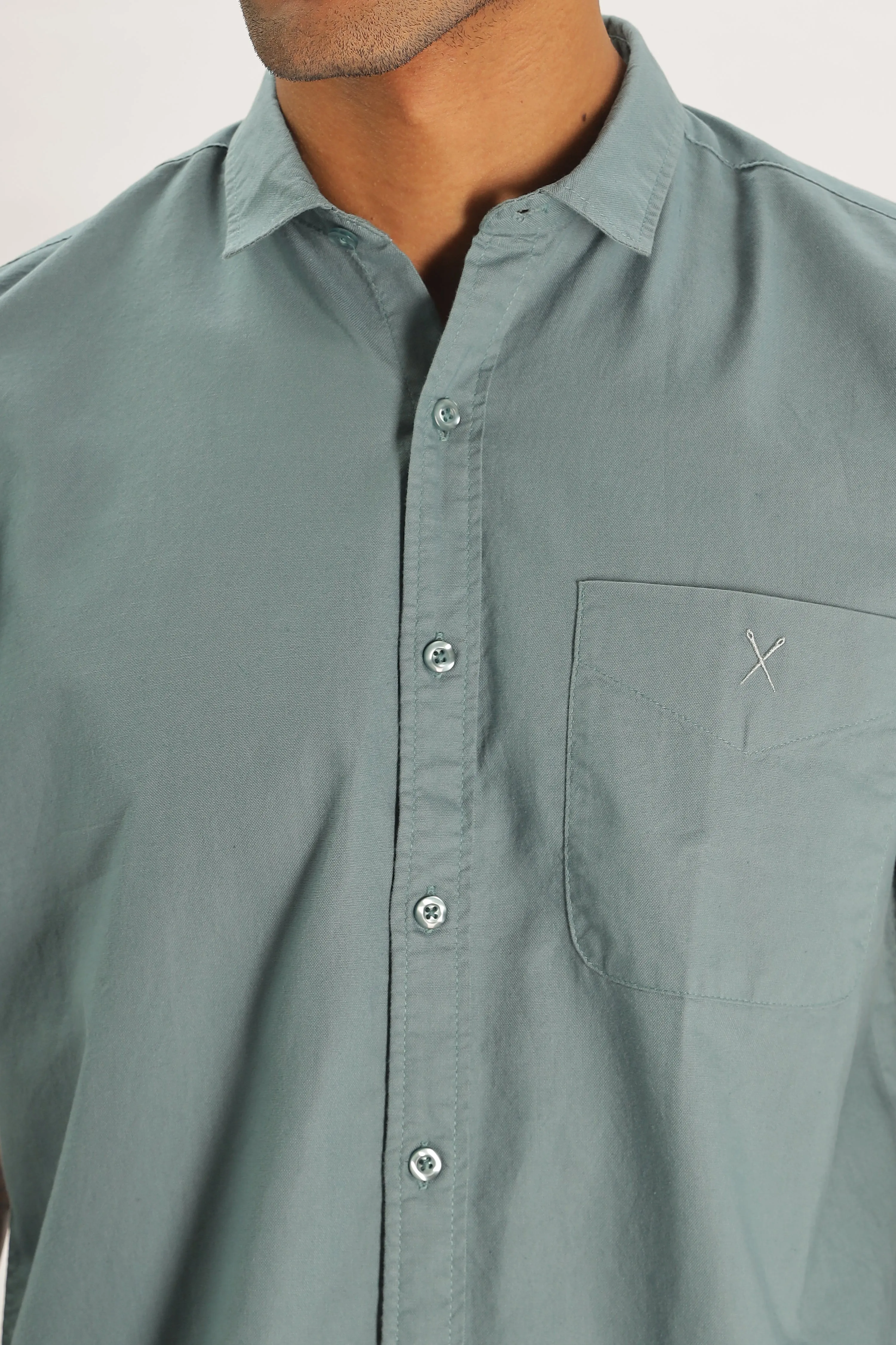 Teal Half Sleeve Regular Fit Shirt