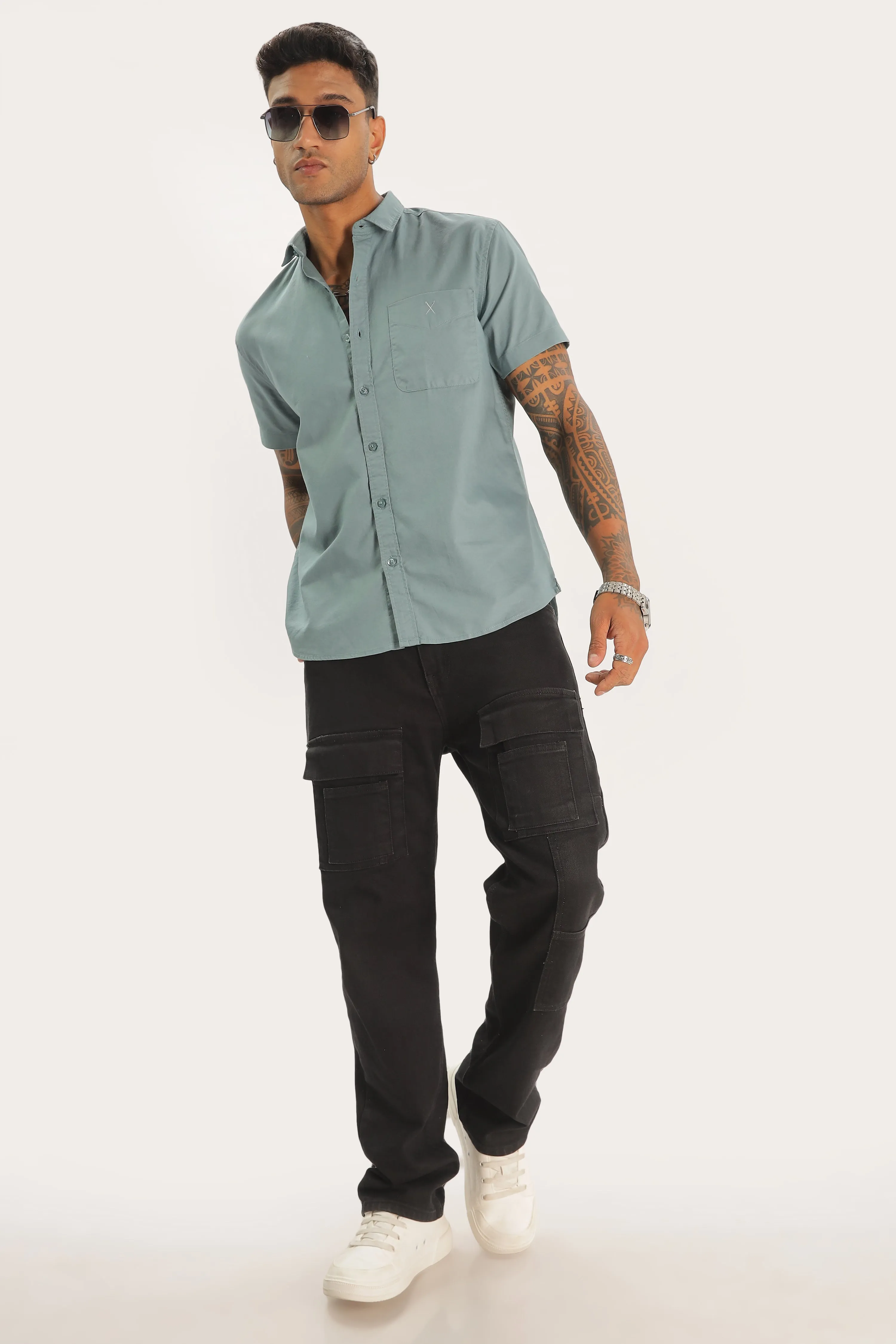 Teal Half Sleeve Regular Fit Shirt