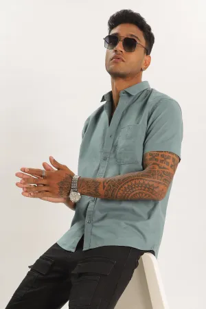 Teal Half Sleeve Regular Fit Shirt