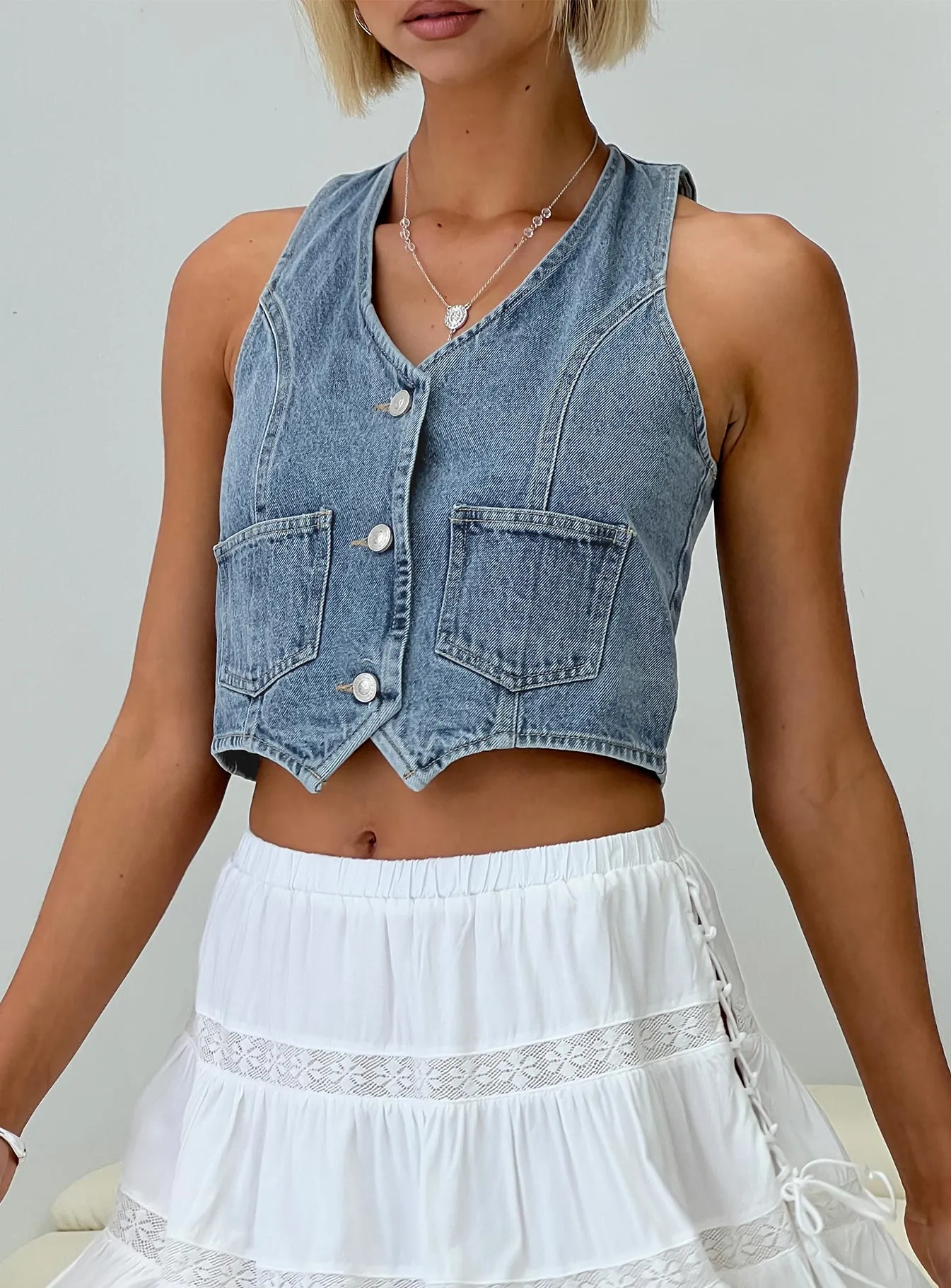 Thayer Denim Vest Top Mid Blue