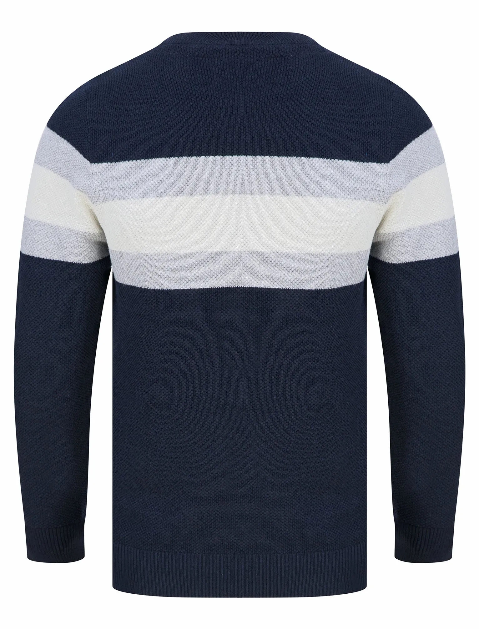 Thriller Crew Neck Textured Knit Cotton Rich Colour Block Jumper in Navy - Tokyo Laundry