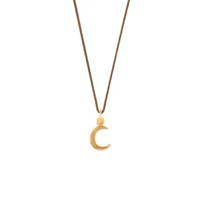 Tiny Charm Crescent Moon - Black Necklace with Gold Charm