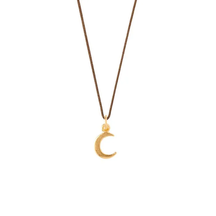 Tiny Charm Crescent Moon - Black Necklace with Gold Charm