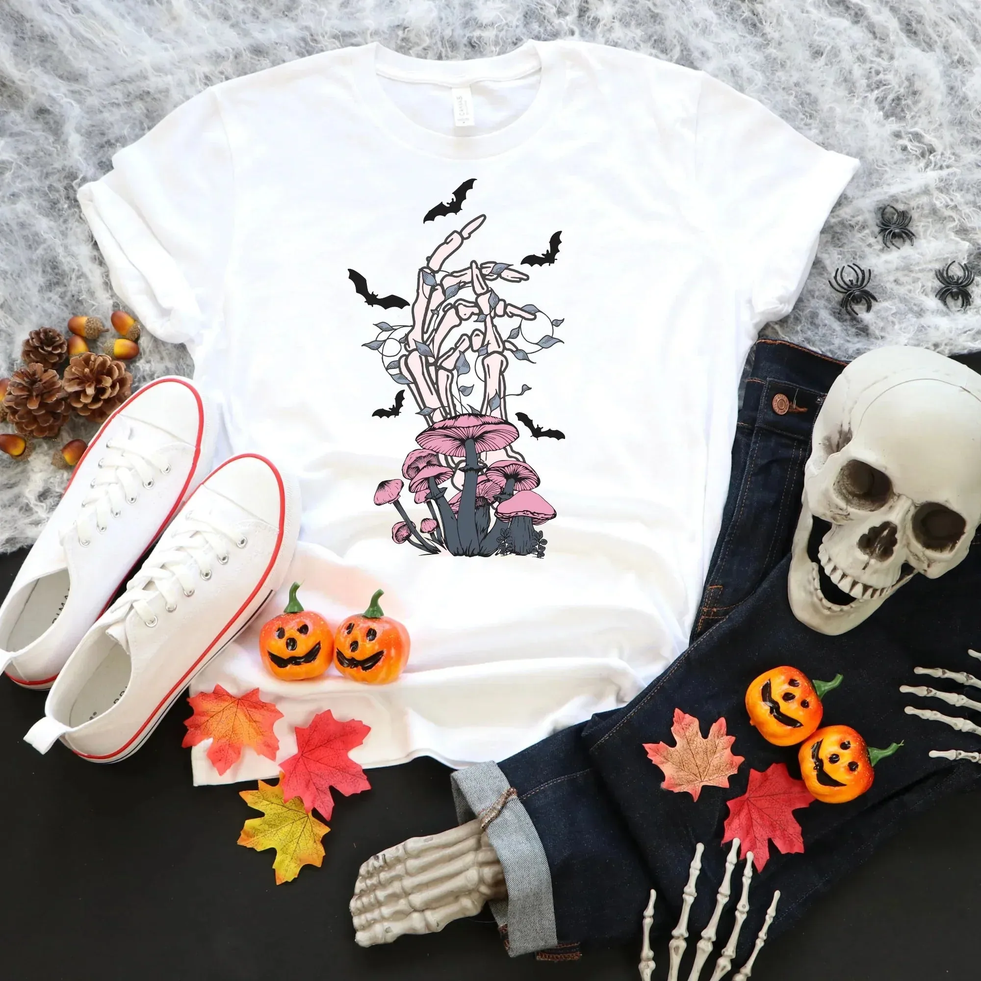 Trippy Mushroom Gothic Shirt, Skeleton Halloween Sweater