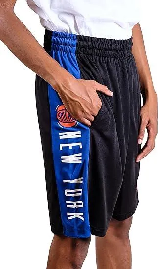 Ultra Game NBA Official Men’s Super Soft Active Workout Basketball Training Shorts - Unisex, New York Knicks, Black|New York Knicks