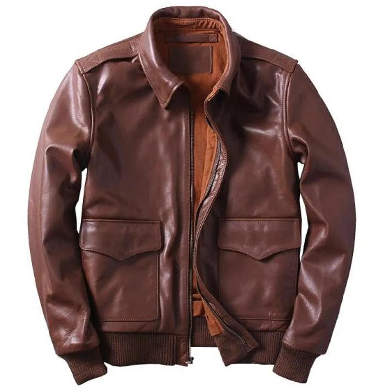 US A2 Flight Mens Bomber Genuine Leather Jacket