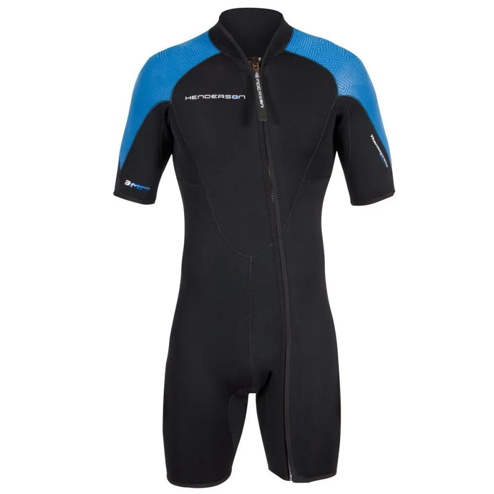 Used Henderson Men's 3mm Thermoprene Pro Front Zip Shorty Wetsuit, Black/Blue,Large