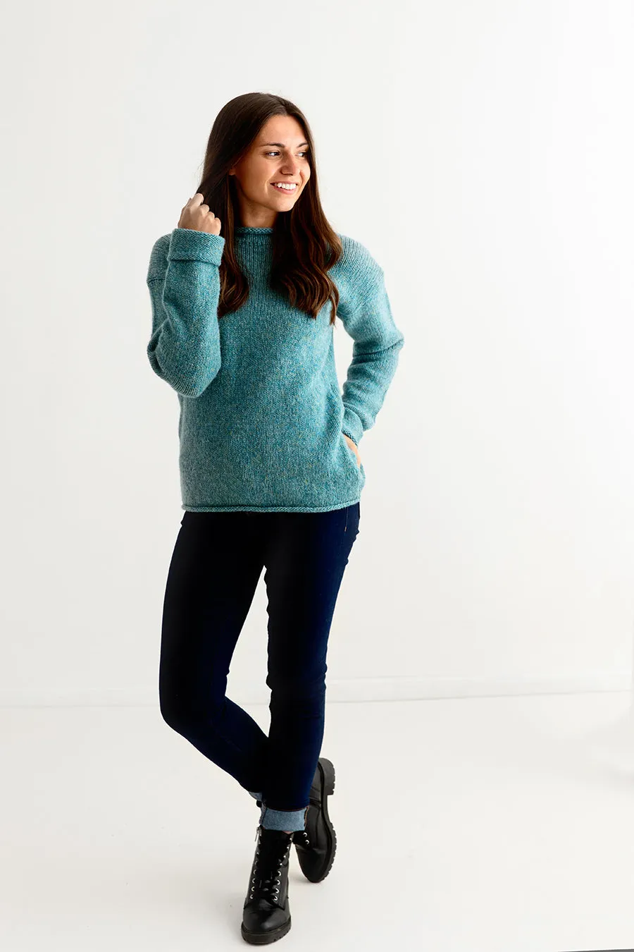 Womens Chunky cuffed jumper - light teal