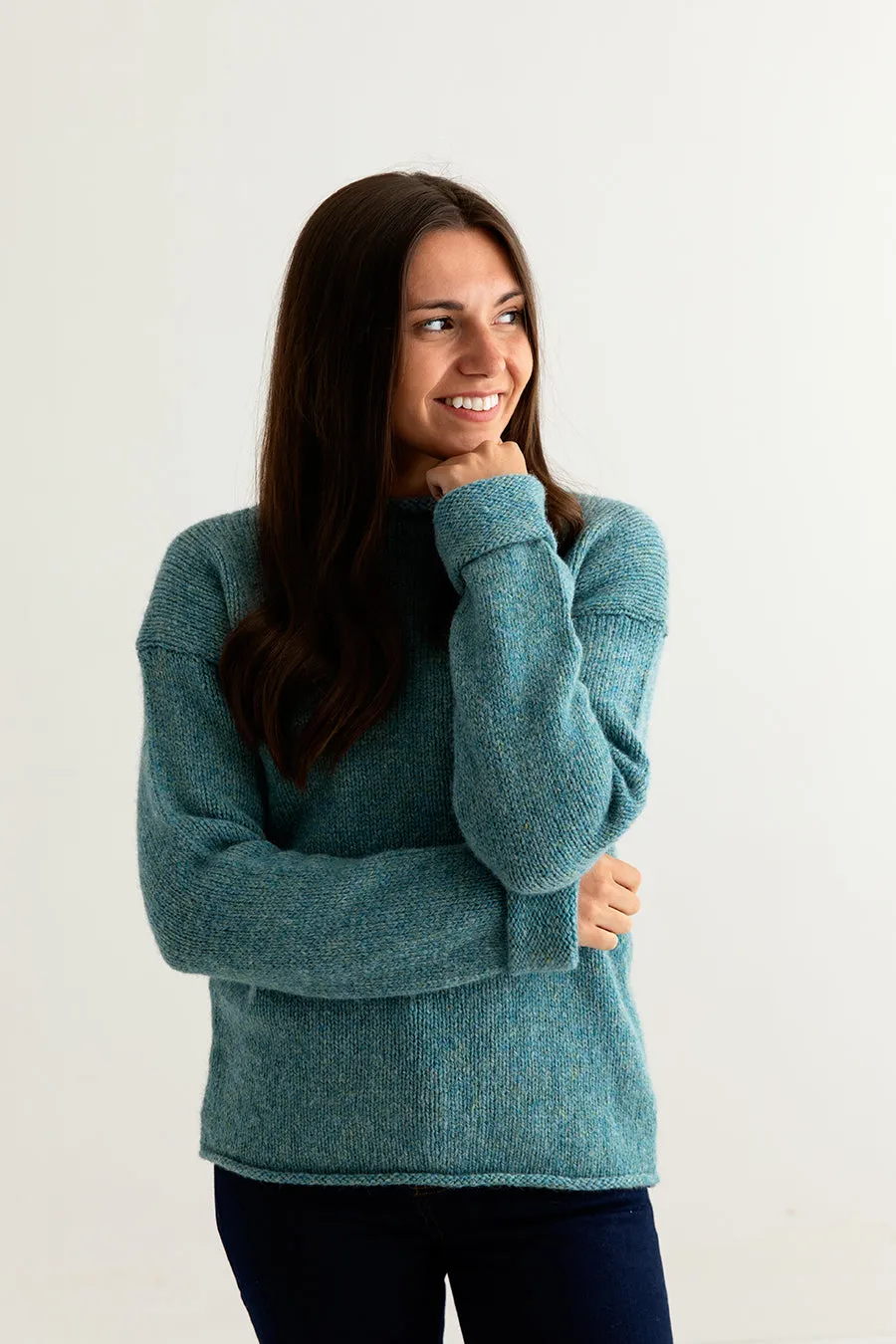 Womens Chunky cuffed jumper - light teal