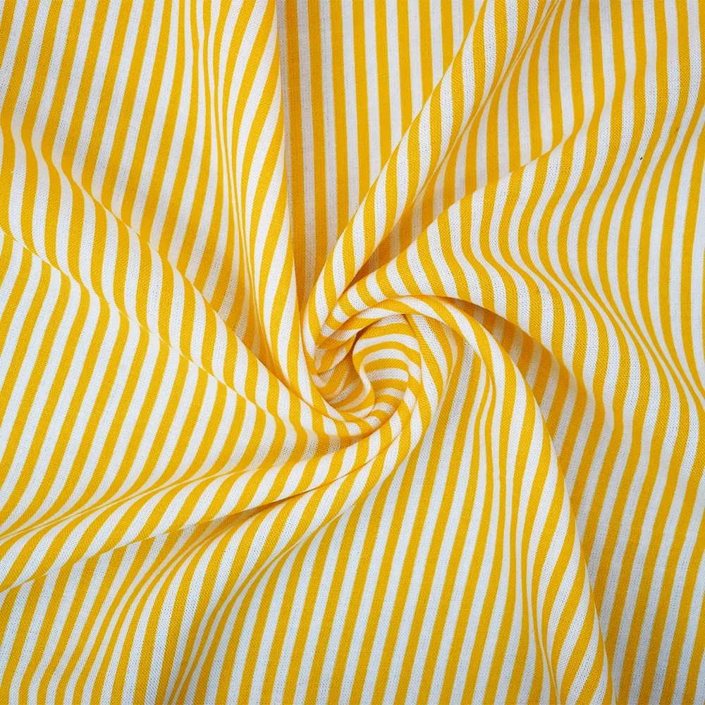 Yellow-White Rayon Stripe Printed Challis Woven Fabric